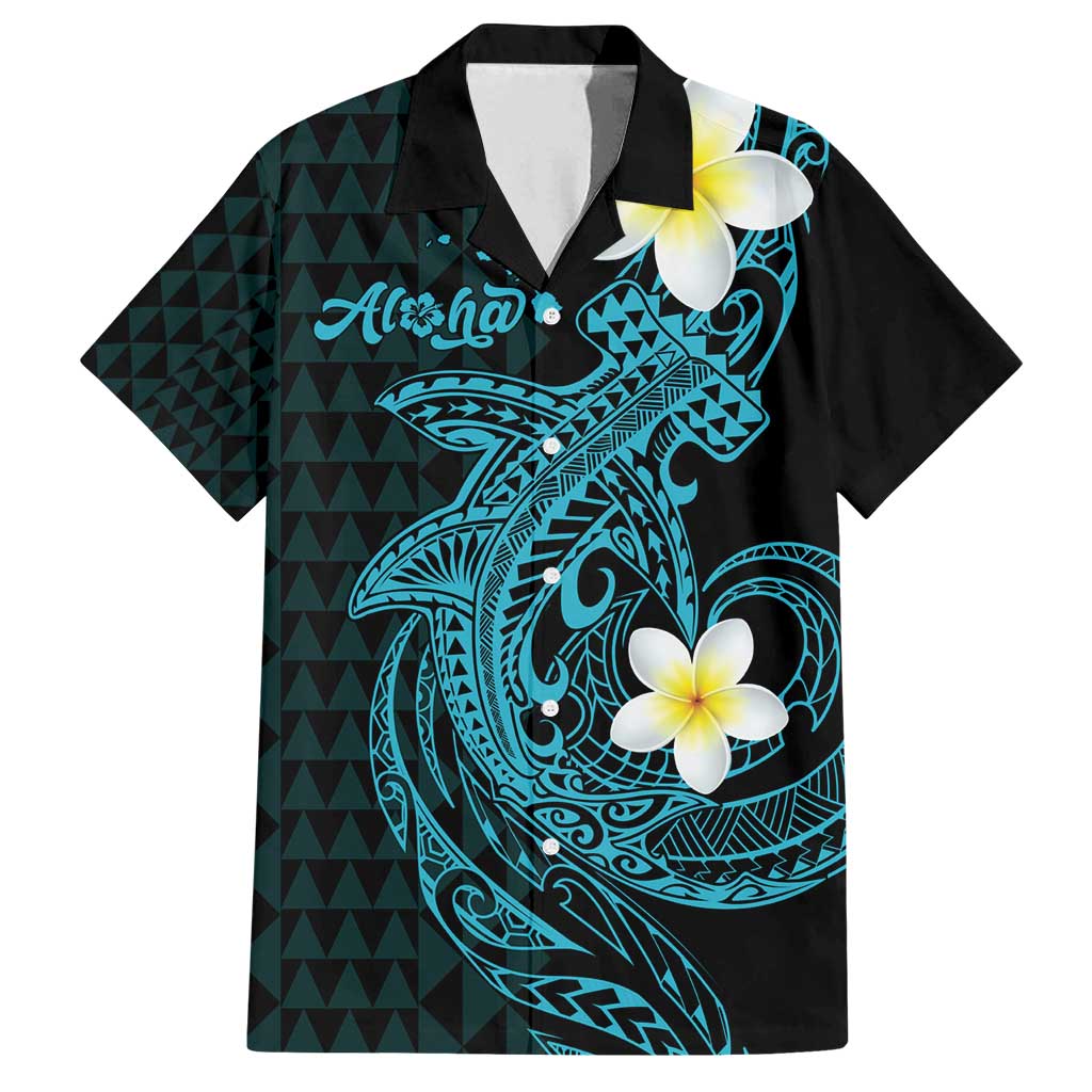 Aloha Hammerhead Shark Family Matching Summer Maxi Dress and Hawaiian Shirt Calypso Hawaiian Kakau Tribal Tattoo LT9 Dad's Shirt - Short Sleeve Blue - Polynesian Pride