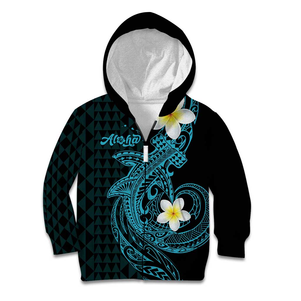 Aloha Hammerhead Shark Kid Hoodie Calypso Hawaiian Kakau Tribal Tattoo LT9 Zip Hoodie Blue - Polynesian Pride