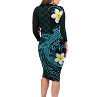 Aloha Hammerhead Shark Long Sleeve Bodycon Dress Calypso Hawaiian Kakau Tribal Tattoo LT9 - Polynesian Pride
