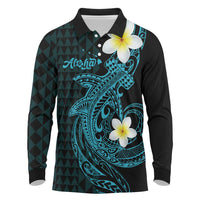 Aloha Hammerhead Shark Long Sleeve Polo Shirt Calypso Hawaiian Kakau Tribal Tattoo LT9 Blue - Polynesian Pride