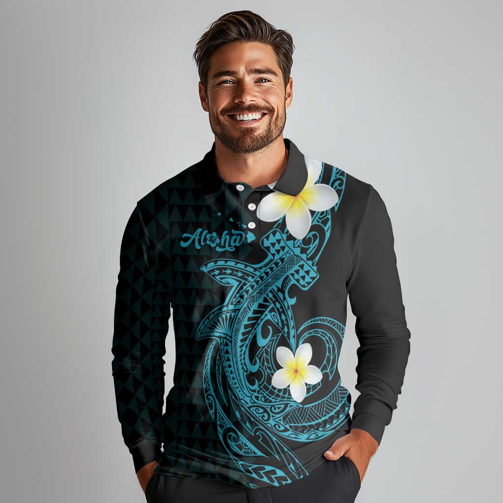 Aloha Hammerhead Shark Long Sleeve Polo Shirt Calypso Hawaiian Kakau Tribal Tattoo LT9 - Polynesian Pride
