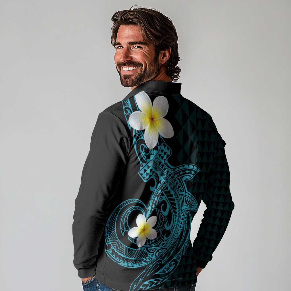 Aloha Hammerhead Shark Long Sleeve Polo Shirt Calypso Hawaiian Kakau Tribal Tattoo LT9 - Polynesian Pride