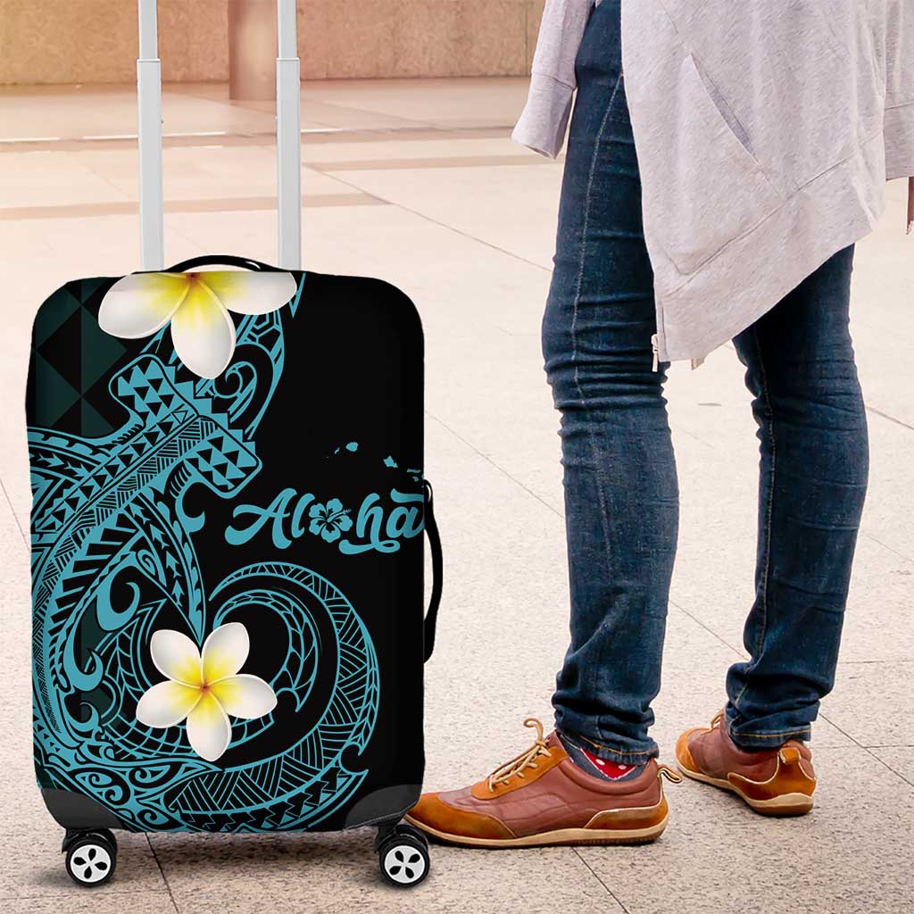 Aloha Hammerhead Shark Luggage Cover Calypso Hawaiian Kakau Tribal Tattoo LT9 Blue - Polynesian Pride