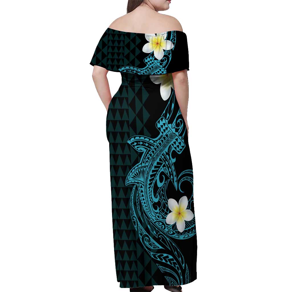 Aloha Hammerhead Shark Off Shoulder Maxi Dress Calypso Hawaiian Kakau Tribal Tattoo LT9 - Polynesian Pride