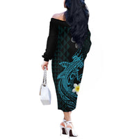 Aloha Hammerhead Shark Off The Shoulder Long Sleeve Dress Calypso Hawaiian Kakau Tribal Tattoo LT9 - Polynesian Pride