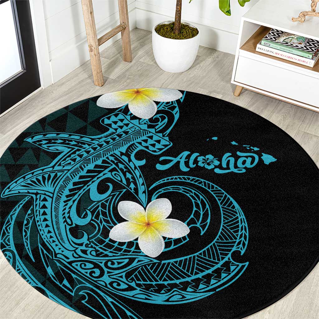 Aloha Hammerhead Shark Round Carpet Calypso Hawaiian Kakau Tribal Tattoo LT9 Blue - Polynesian Pride