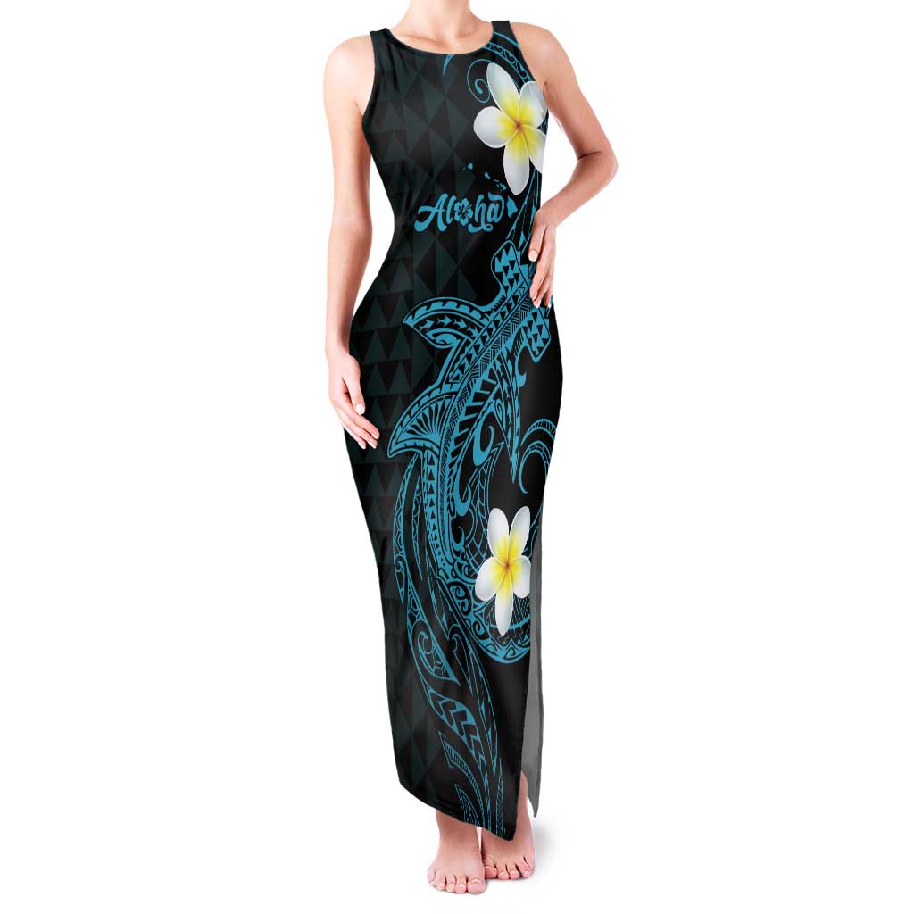 Aloha Hammerhead Shark Tank Maxi Dress Calypso Hawaiian Kakau Tribal Tattoo LT9 Women Blue - Polynesian Pride