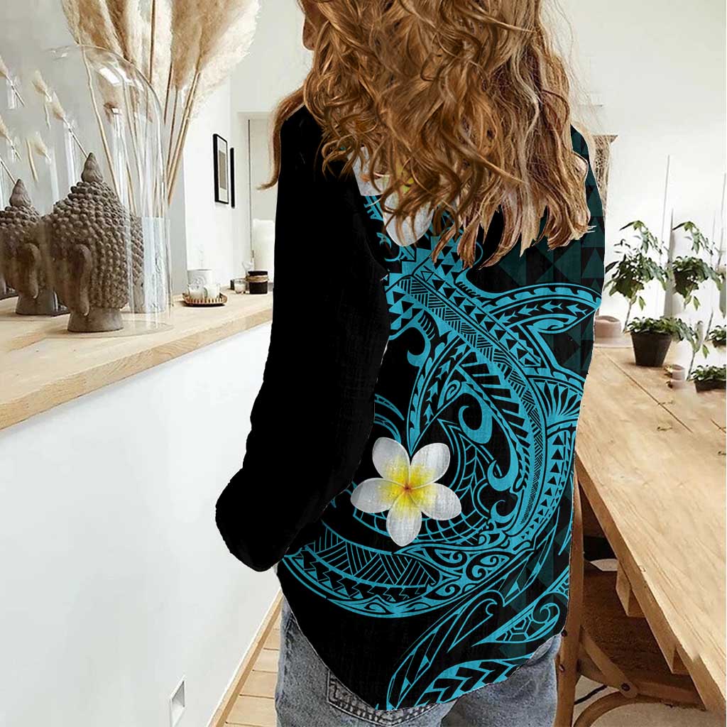 Aloha Hammerhead Shark Women Casual Shirt Calypso Hawaiian Kakau Tribal Tattoo LT9 - Polynesian Pride