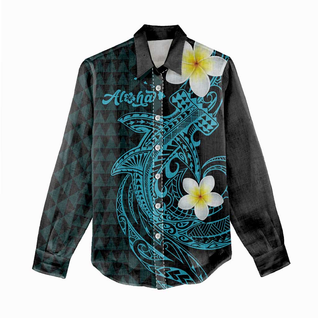 Aloha Hammerhead Shark Women Casual Shirt Calypso Hawaiian Kakau Tribal Tattoo LT9 - Polynesian Pride