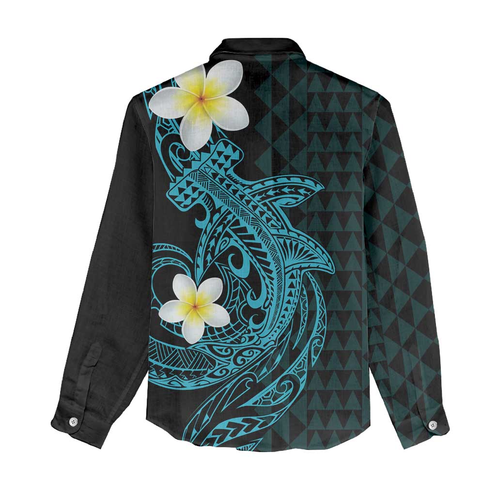 Aloha Hammerhead Shark Women Casual Shirt Calypso Hawaiian Kakau Tribal Tattoo LT9 - Polynesian Pride