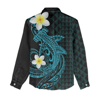 Aloha Hammerhead Shark Women Casual Shirt Calypso Hawaiian Kakau Tribal Tattoo LT9 - Polynesian Pride