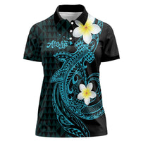 Aloha Hammerhead Shark Women Polo Shirt Calypso Hawaiian Kakau Tribal Tattoo LT9 Female Blue - Polynesian Pride