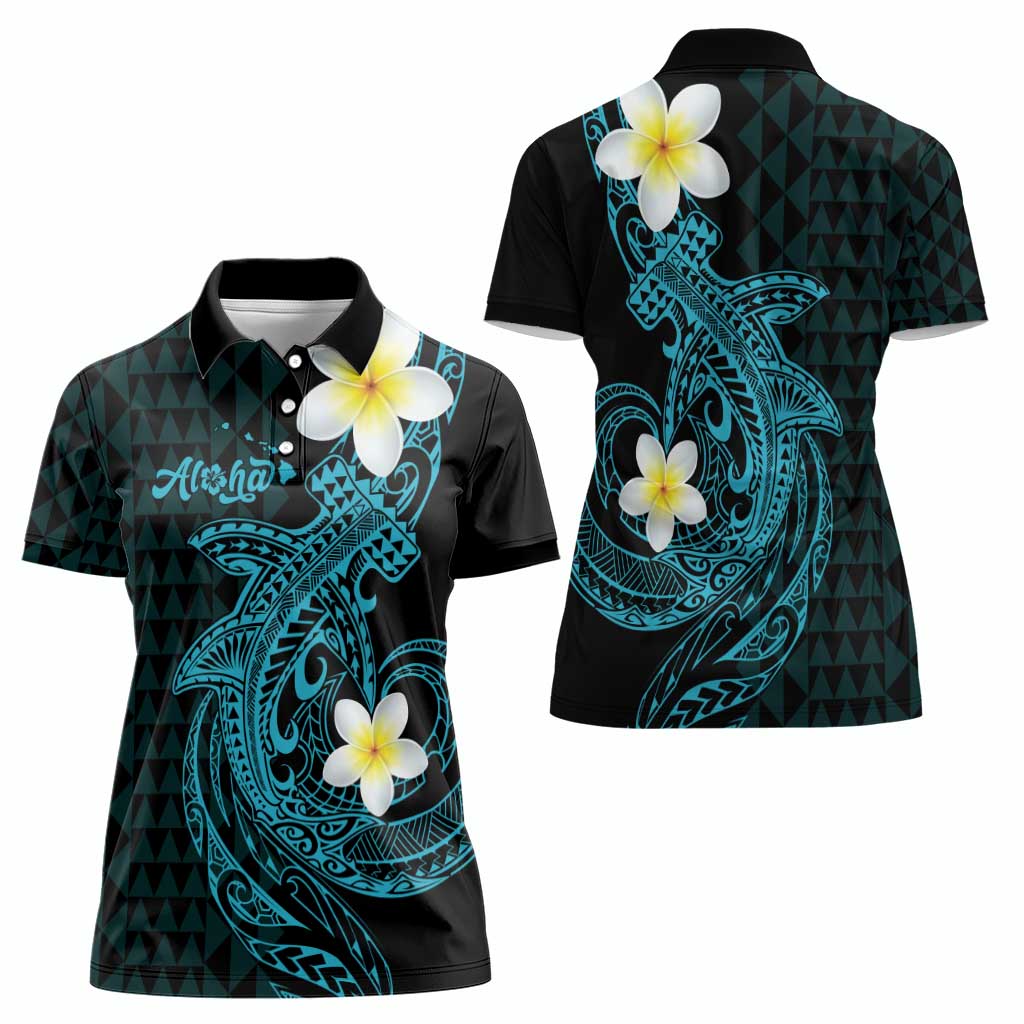 Aloha Hammerhead Shark Women Polo Shirt Calypso Hawaiian Kakau Tribal Tattoo LT9 - Polynesian Pride