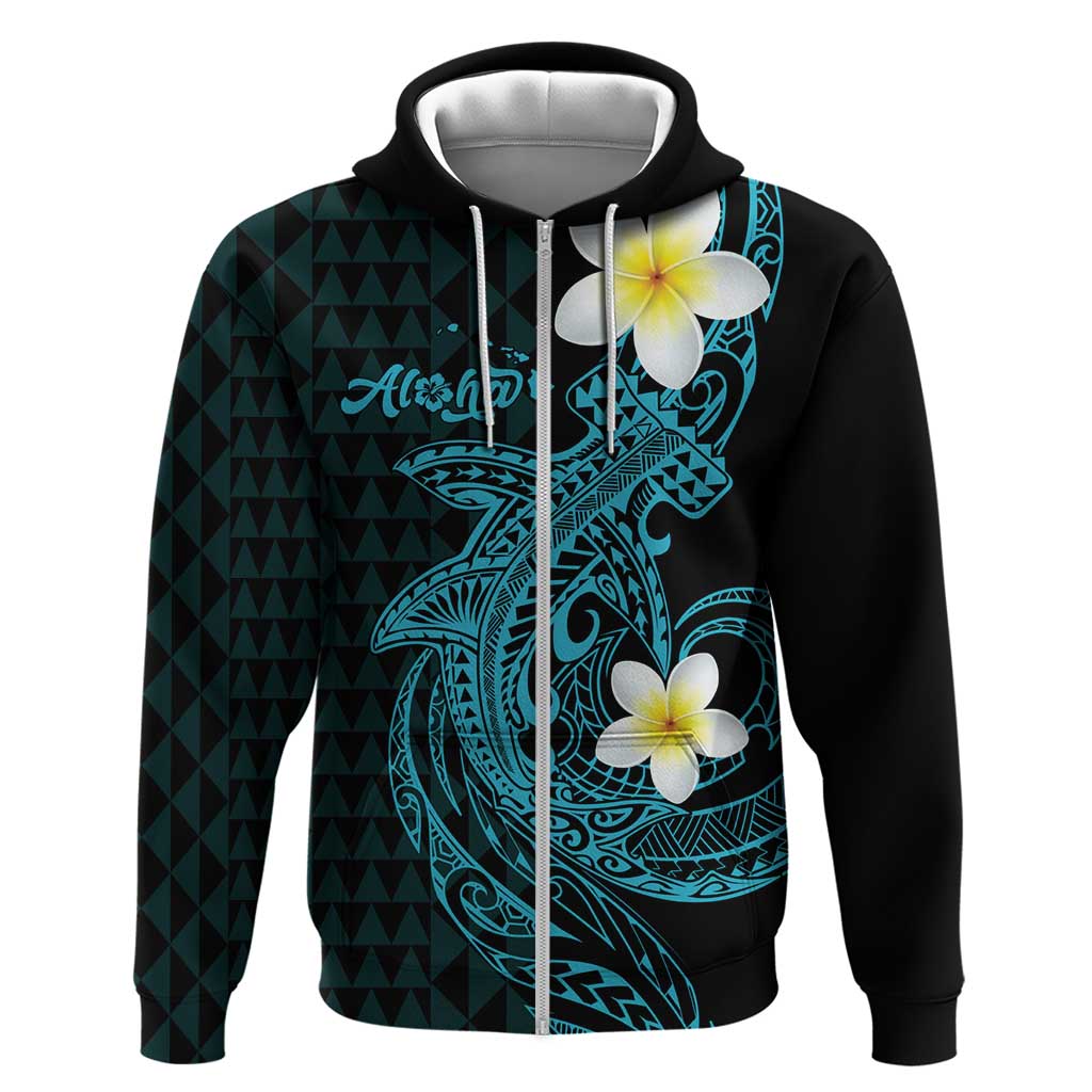 Aloha Hammerhead Shark Zip Hoodie Calypso Hawaiian Kakau Tribal Tattoo LT9 Zip Hoodie Blue - Polynesian Pride