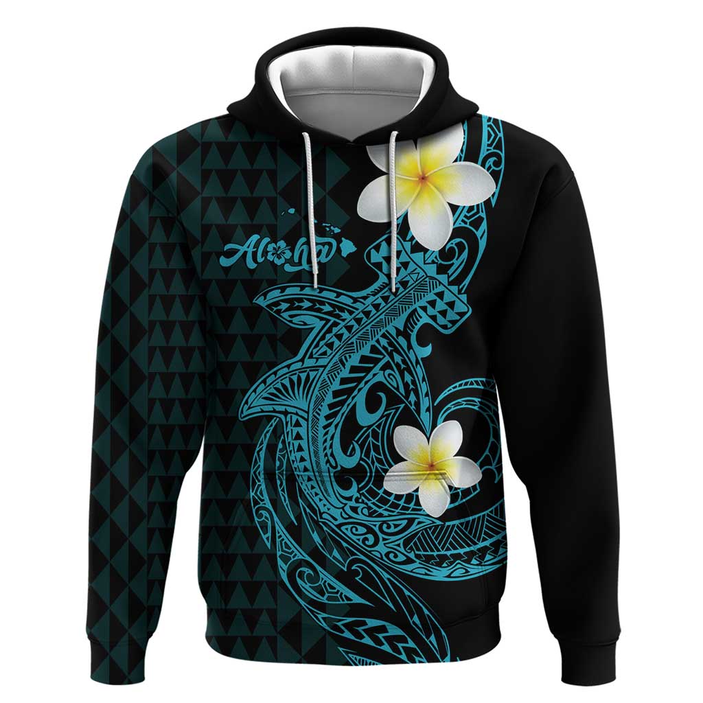 Aloha Hammerhead Shark Zip Hoodie Calypso Hawaiian Kakau Tribal Tattoo LT9 Pullover Hoodie Blue - Polynesian Pride