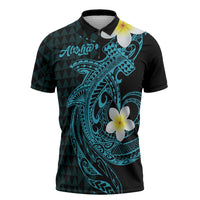 Aloha Hammerhead Shark Zipper Polo Shirt Calypso Hawaiian Kakau Tribal Tattoo LT9 Blue - Polynesian Pride