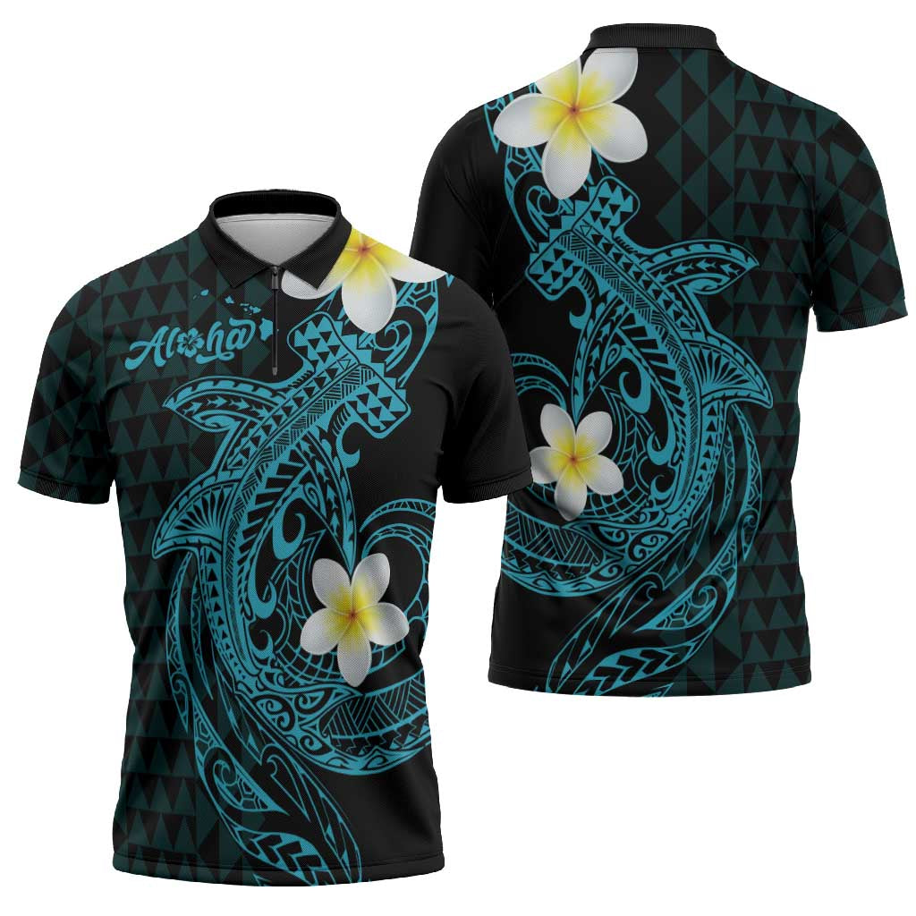 Aloha Hammerhead Shark Zipper Polo Shirt Calypso Hawaiian Kakau Tribal Tattoo LT9 - Polynesian Pride