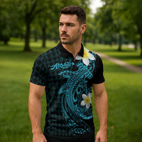 Aloha Hammerhead Shark Zipper Polo Shirt Calypso Hawaiian Kakau Tribal Tattoo LT9 - Polynesian Pride
