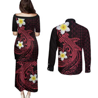Aloha Hammerhead Shark Couples Matching Puletasi and Long Sleeve Button Shirt Feverish Pink Hawaiian Kakau Tribal Tattoo LT9 - Polynesian Pride