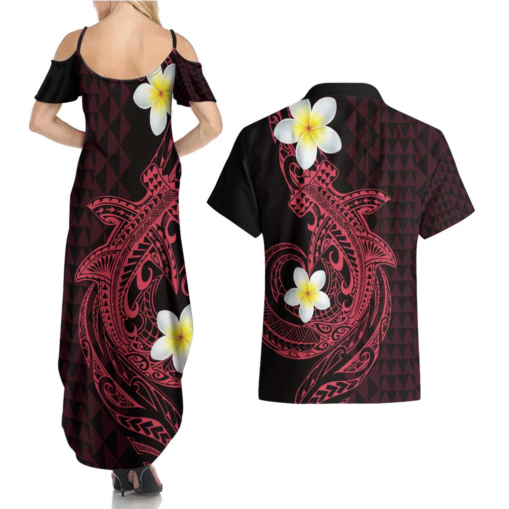 Aloha Hammerhead Shark Couples Matching Summer Maxi Dress and Hawaiian Shirt Feverish Pink Hawaiian Kakau Tribal Tattoo LT9 - Polynesian Pride