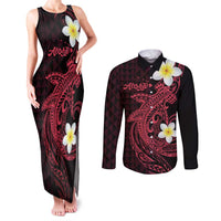 Aloha Hammerhead Shark Couples Matching Tank Maxi Dress and Long Sleeve Button Shirt Feverish Pink Hawaiian Kakau Tribal Tattoo LT9 Pink - Polynesian Pride