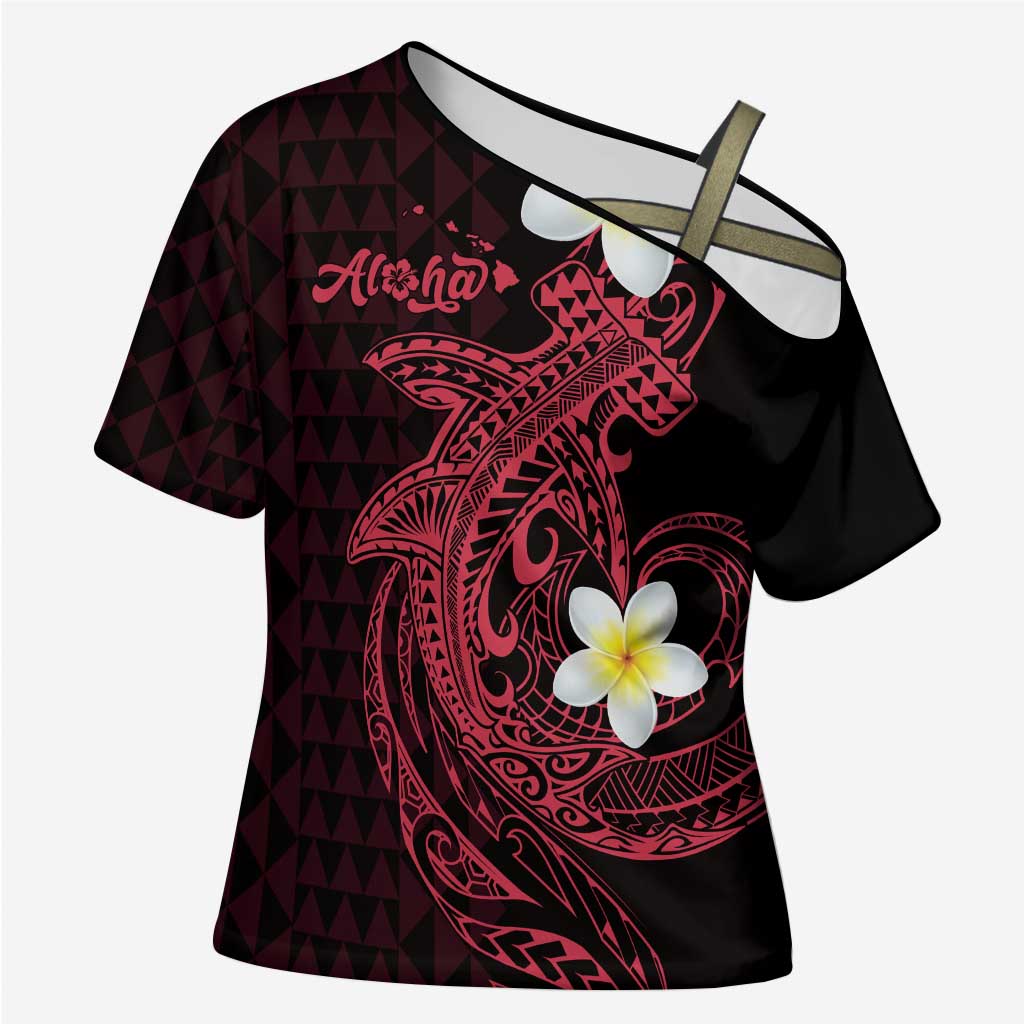 Aloha Hammerhead Shark Cross Shoulder Shirt Feverish Pink Hawaiian Kakau Tribal Tattoo LT9 Female Pink - Polynesian Pride