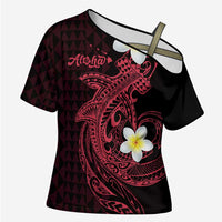 Aloha Hammerhead Shark Cross Shoulder Shirt Feverish Pink Hawaiian Kakau Tribal Tattoo LT9 Female Pink - Polynesian Pride