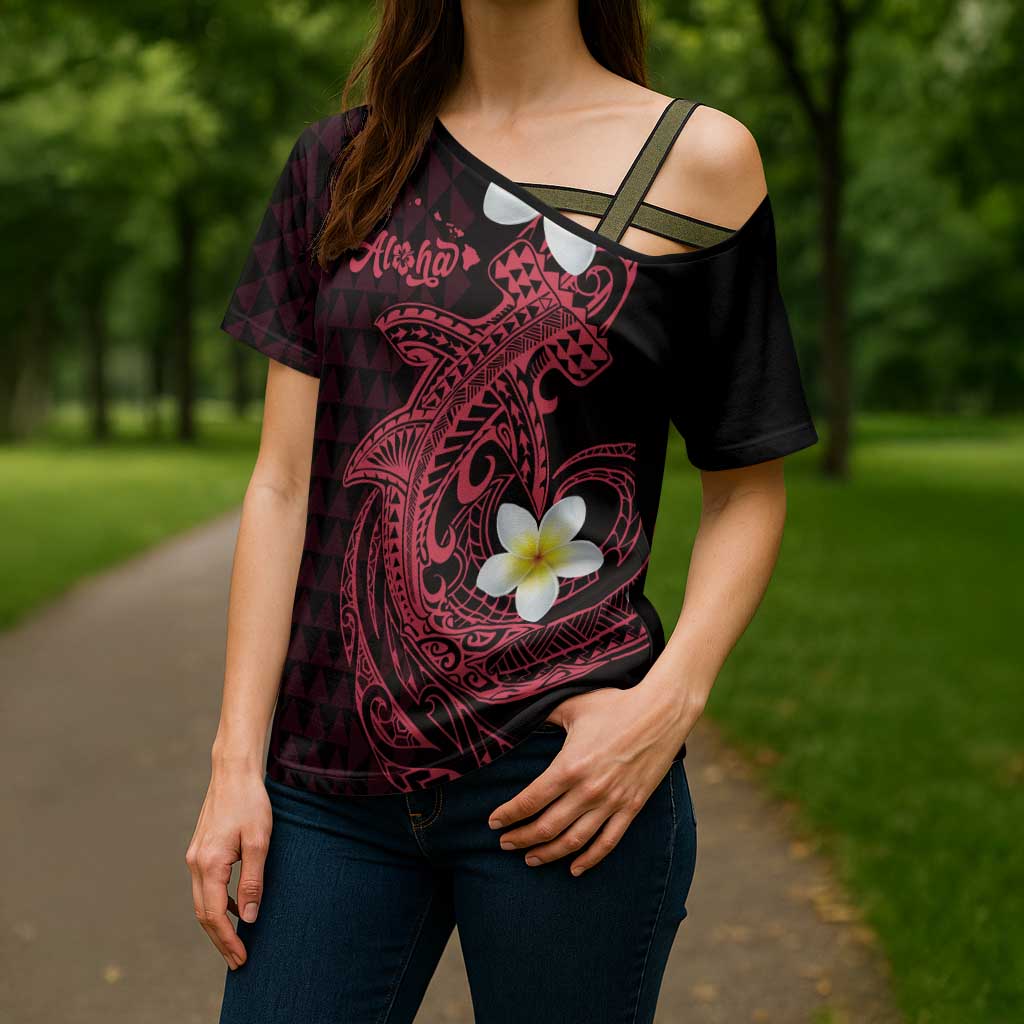 Aloha Hammerhead Shark Cross Shoulder Shirt Feverish Pink Hawaiian Kakau Tribal Tattoo LT9 - Polynesian Pride