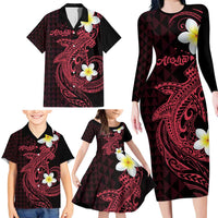 Aloha Hammerhead Shark Family Matching Long Sleeve Bodycon Dress and Hawaiian Shirt Feverish Pink Hawaiian Kakau Tribal Tattoo LT9 - Polynesian Pride