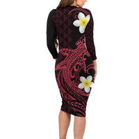 Aloha Hammerhead Shark Family Matching Long Sleeve Bodycon Dress and Hawaiian Shirt Feverish Pink Hawaiian Kakau Tribal Tattoo LT9 - Polynesian Pride