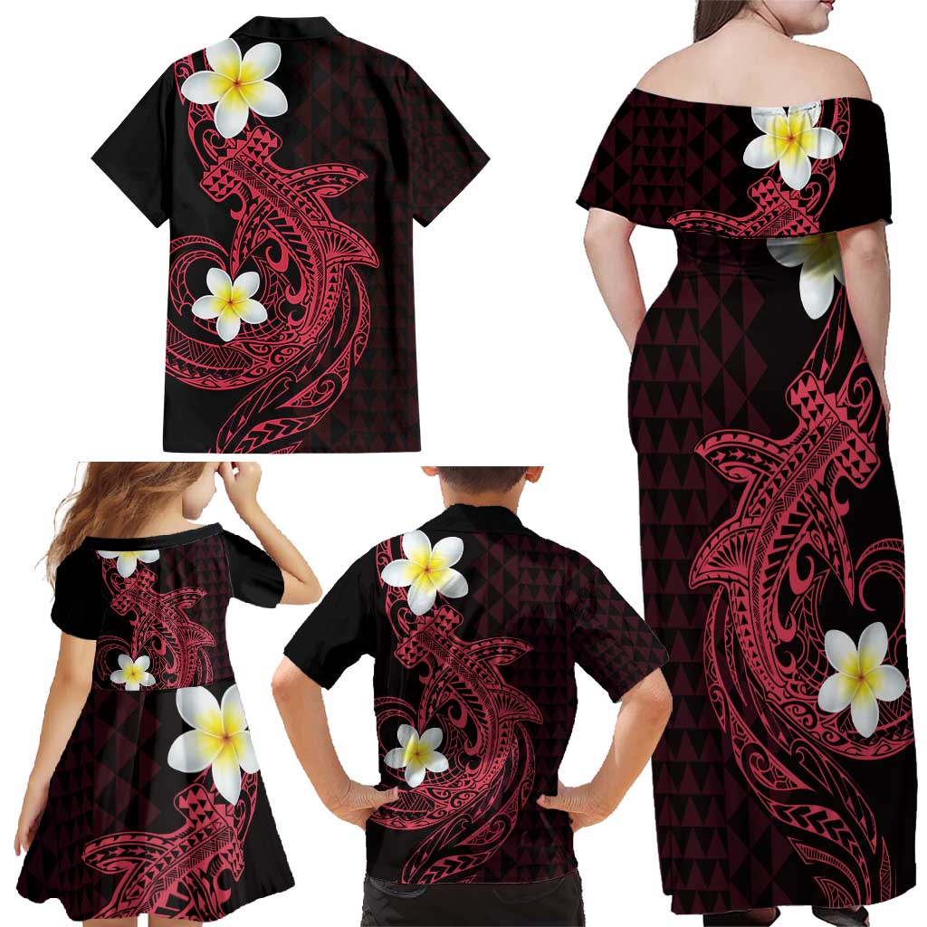 Aloha Hammerhead Shark Family Matching Off Shoulder Maxi Dress and Hawaiian Shirt Feverish Pink Hawaiian Kakau Tribal Tattoo LT9 - Polynesian Pride