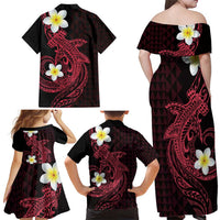 Aloha Hammerhead Shark Family Matching Off Shoulder Maxi Dress and Hawaiian Shirt Feverish Pink Hawaiian Kakau Tribal Tattoo LT9 - Polynesian Pride
