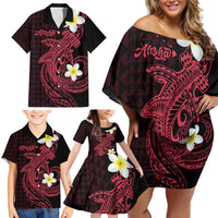 Aloha Hammerhead Shark Family Matching Off Shoulder Short Dress and Hawaiian Shirt Feverish Pink Hawaiian Kakau Tribal Tattoo LT9 - Polynesian Pride
