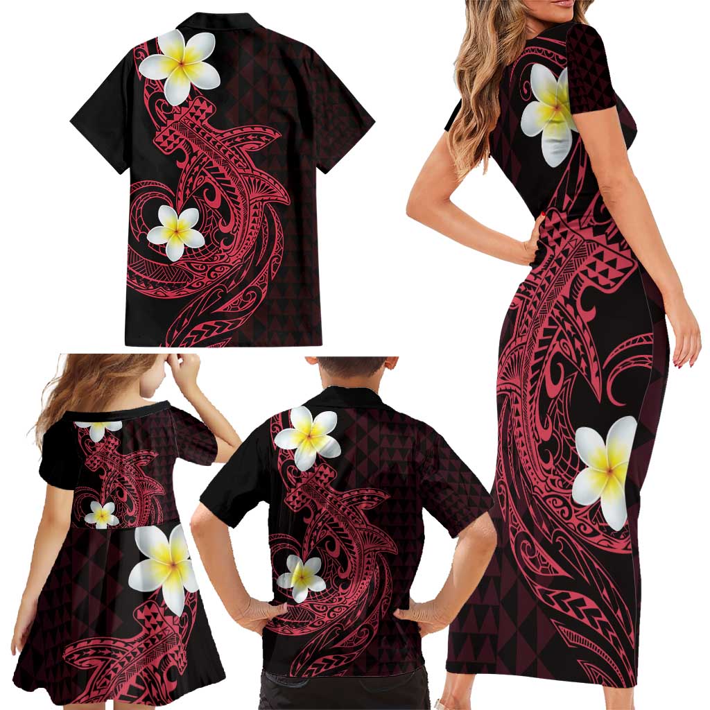 Aloha Hammerhead Shark Family Matching Short Sleeve Bodycon Dress and Hawaiian Shirt Feverish Pink Hawaiian Kakau Tribal Tattoo LT9 - Polynesian Pride