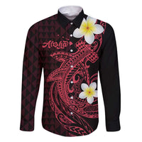 Aloha Hammerhead Shark Family Matching Short Sleeve Bodycon Dress and Hawaiian Shirt Feverish Pink Hawaiian Kakau Tribal Tattoo LT9 Dad's Shirt - Long Sleeve Pink - Polynesian Pride
