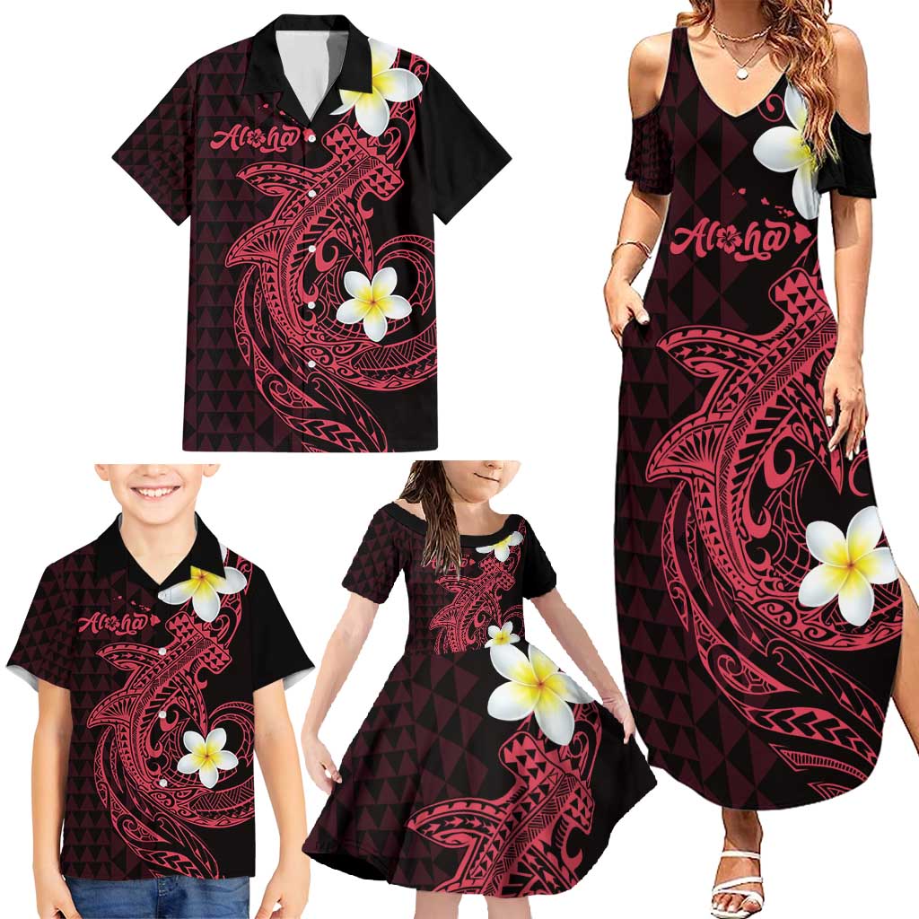 Aloha Hammerhead Shark Family Matching Summer Maxi Dress and Hawaiian Shirt Feverish Pink Hawaiian Kakau Tribal Tattoo LT9 - Polynesian Pride