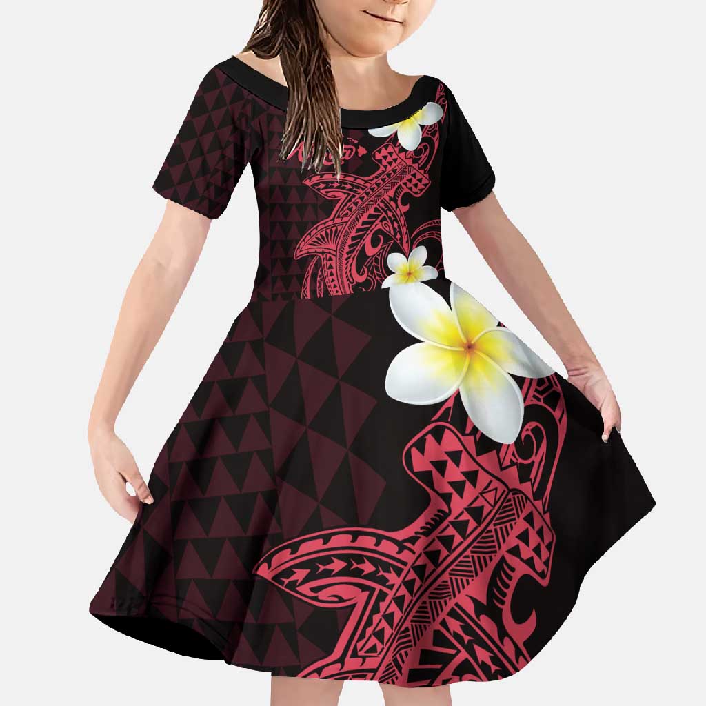 Aloha Hammerhead Shark Family Matching Tank Maxi Dress and Hawaiian Shirt Feverish Pink Hawaiian Kakau Tribal Tattoo LT9 Daughter's Dress Pink - Polynesian Pride