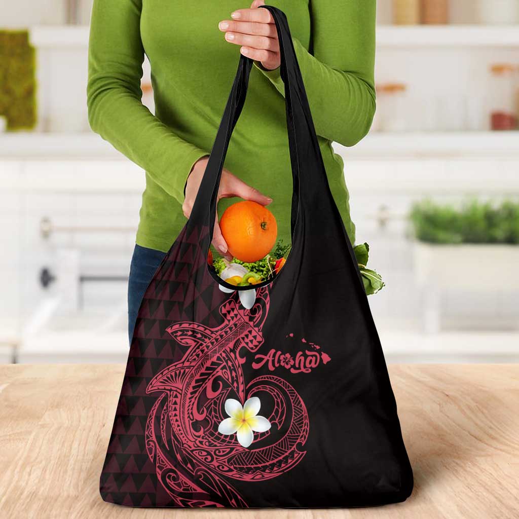Aloha Hammerhead Shark Grocery Bag Feverish Pink Hawaiian Kakau Tribal Tattoo LT9 - Polynesian Pride