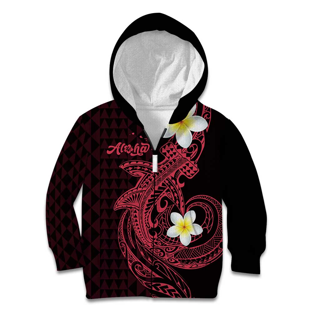 Aloha Hammerhead Shark Kid Hoodie Feverish Pink Hawaiian Kakau Tribal Tattoo LT9 Zip Hoodie Pink - Polynesian Pride