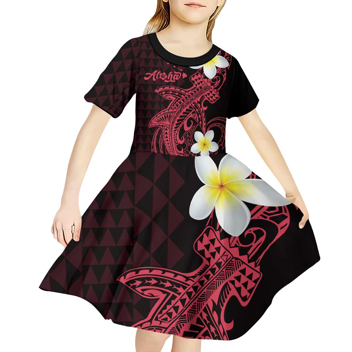 Aloha Hammerhead Shark Kid Short Sleeve Dress Feverish Pink Hawaiian Kakau Tribal Tattoo LT9 - Polynesian Pride