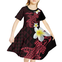 Aloha Hammerhead Shark Kid Short Sleeve Dress Feverish Pink Hawaiian Kakau Tribal Tattoo LT9 - Polynesian Pride