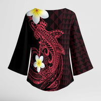 Aloha Hammerhead Shark Kimono Sleeve Blouse Feverish Pink Hawaiian Kakau Tribal Tattoo LT9 - Polynesian Pride