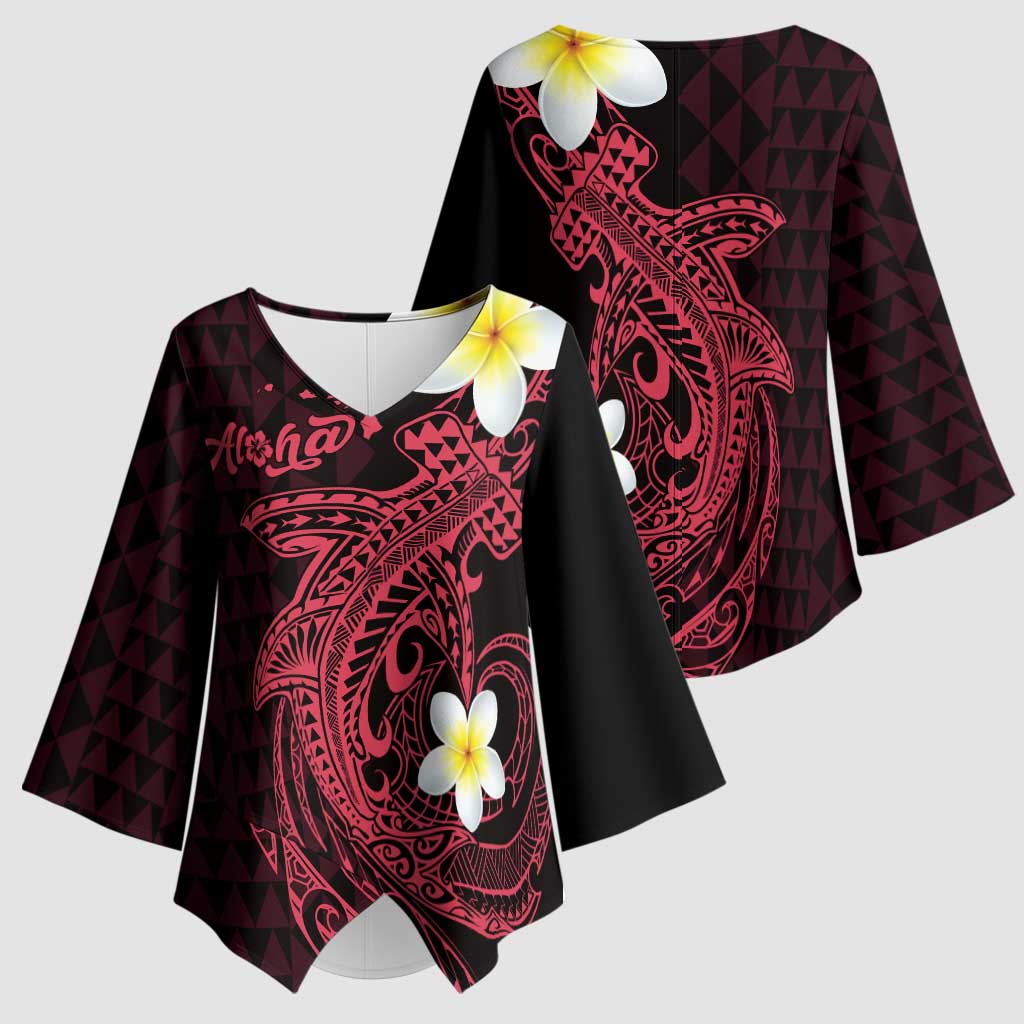 Aloha Hammerhead Shark Kimono Sleeve Blouse Feverish Pink Hawaiian Kakau Tribal Tattoo LT9 - Polynesian Pride