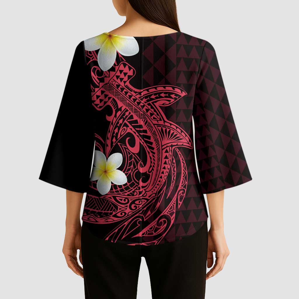 Aloha Hammerhead Shark Kimono Sleeve Blouse Feverish Pink Hawaiian Kakau Tribal Tattoo LT9 - Polynesian Pride
