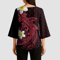 Aloha Hammerhead Shark Kimono Sleeve Blouse Feverish Pink Hawaiian Kakau Tribal Tattoo LT9 - Polynesian Pride