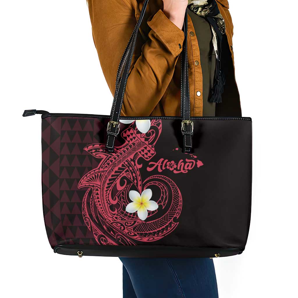 Aloha Hammerhead Shark Leather Tote Bag Feverish Pink Hawaiian Kakau Tribal Tattoo LT9 - Polynesian Pride