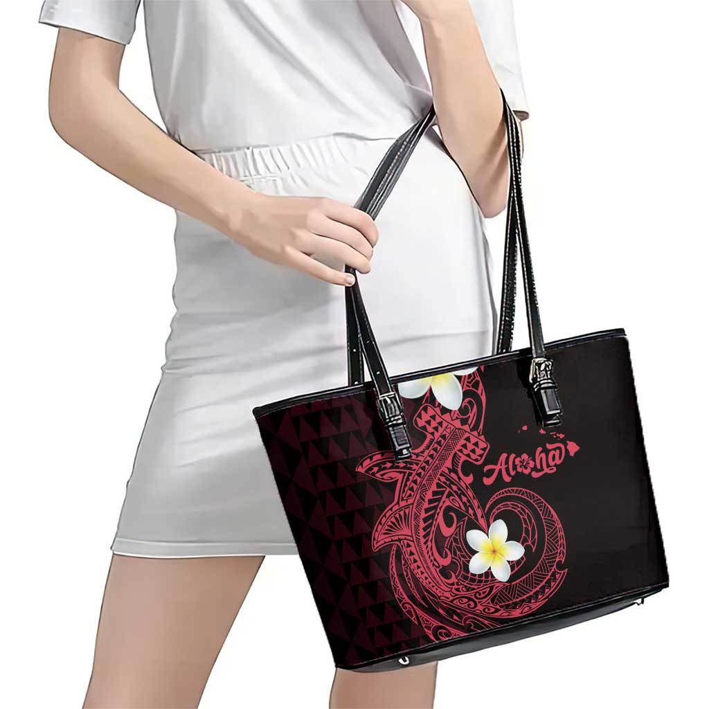 Aloha Hammerhead Shark Leather Tote Bag Feverish Pink Hawaiian Kakau Tribal Tattoo LT9 - Polynesian Pride