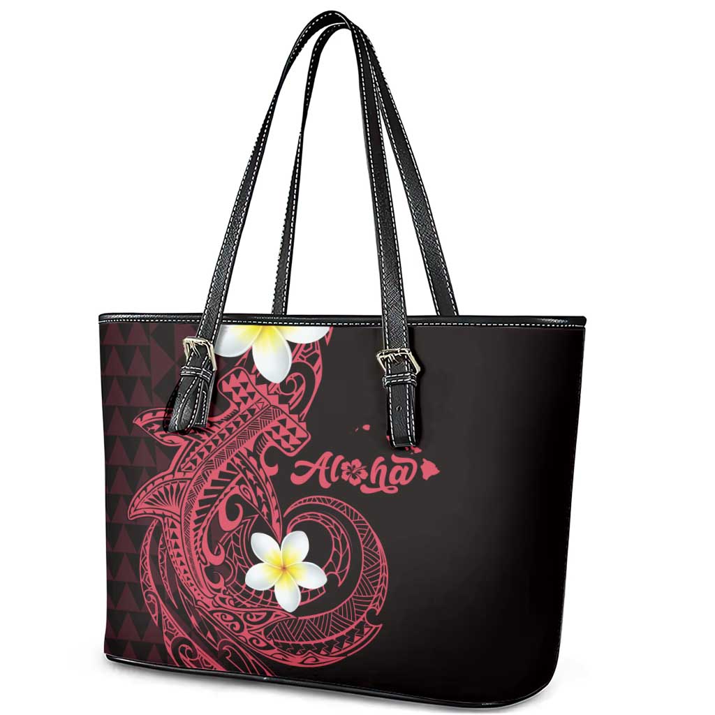 Aloha Hammerhead Shark Leather Tote Bag Feverish Pink Hawaiian Kakau Tribal Tattoo LT9 - Polynesian Pride