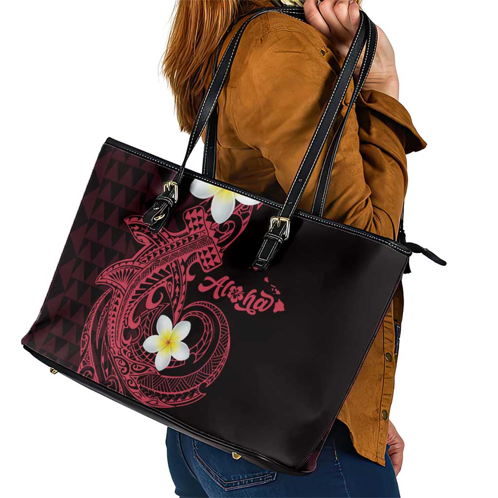 Aloha Hammerhead Shark Leather Tote Bag Feverish Pink Hawaiian Kakau Tribal Tattoo LT9 - Polynesian Pride