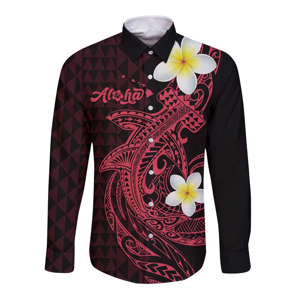 Aloha Hammerhead Shark Long Sleeve Button Shirt Feverish Pink Hawaiian Kakau Tribal Tattoo LT9 Unisex Pink - Polynesian Pride